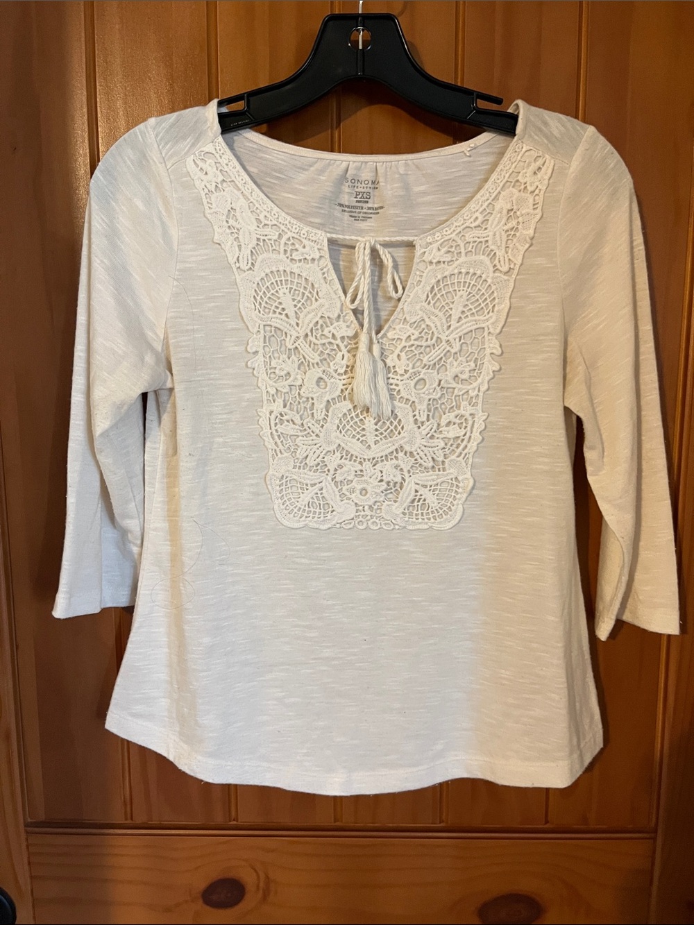 Sonoma Cream Lace-Front 3/4 Sleeve Tunic